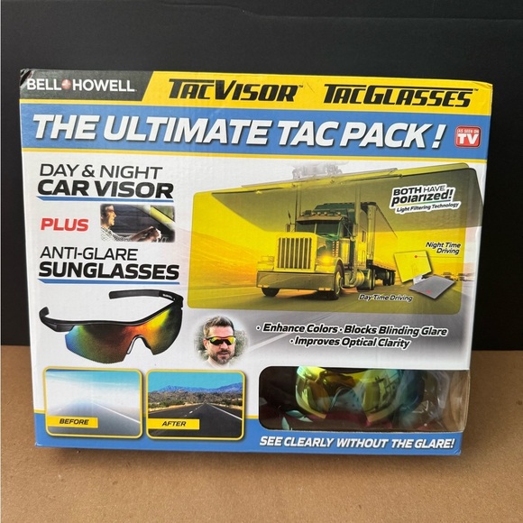 NIB Bell + Howell Ultimate Tac 2-in-1 Bundle Sun Visor and Anti-Glare Sunglass - Picture 1 of 3
